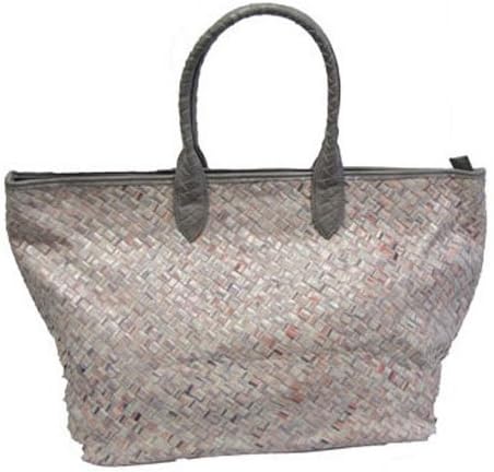 Large Woven Tote Bag Grey/Pink