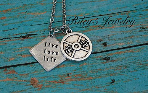 Hand Stamped "Live Love Lift" Necklace 25lb weight plate charm - Jewelry Personal Trainer, Workout, Exercised, Weight lifting, Fitness Lift Gym