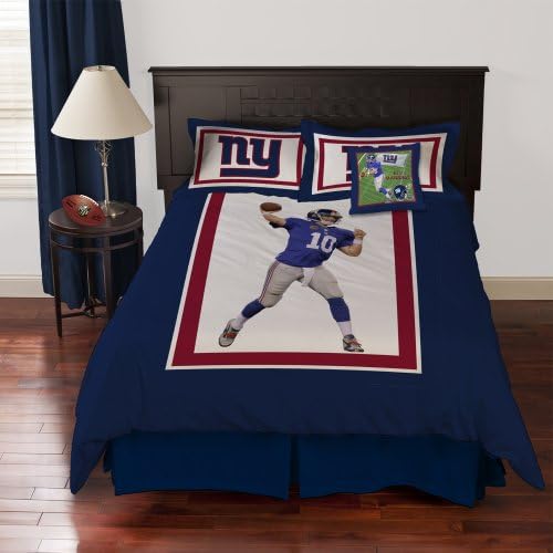 NFL Biggshots Bedding - New York Giants Eli Manning Comforter Set and Toss Pillow, Queen