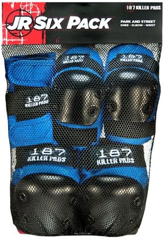 187 Killer Blue Junior Tri-Pack Pads - Includes Knee, Elbow, and Wrist Pads - Made by 187 Killer Pads for Kids Roller Derby Skaters, Roller & Inline Skating, and Skateboarders