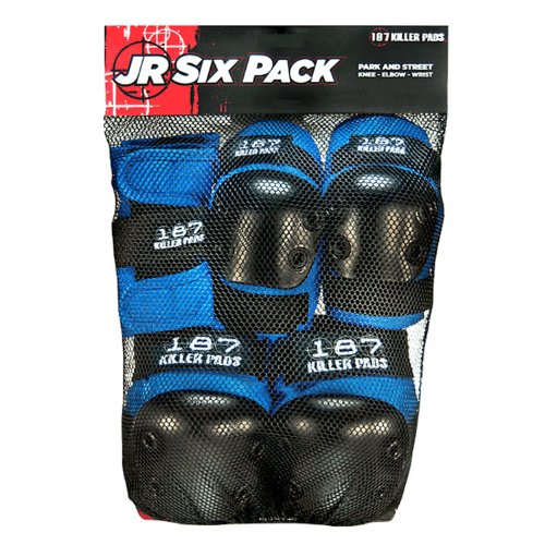 187 Killer Blue Junior Tri-Pack Pads - Includes Knee, Elbow, and Wrist Pads - Made by 187 Killer Pads for Kids Roller Derby Skaters, Roller & Inline Skating, and Skateboarders