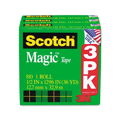 Scotch Magic Tape, 1/2 x 1296 Inches, Boxed, 3 Rolls (810H3)