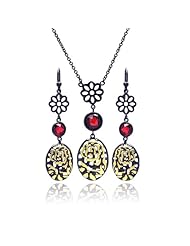 Nickel Free Sterling Silver Pendant & Earring Sets Hanging Black Rhodium 14K Gold Plated Flower Set Pendant Length: 2 Inches Width: 0.62 Inch Earrings Length: 2 Inches Width: 0.54 Inches