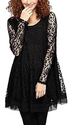 Long Sleeves Cutout Lace Scoop Neck Spring Winter Polyester Mini Dress 