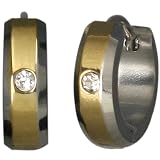 Gold Tone Stainless Steel Cubic Zirconia Huggie Hoop Earrings