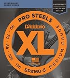 D'Addario EPS160-5 5-String ProSteels Bass Guitar Strings, Medium, 50-135, Long Scale