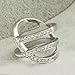 FM42 Silver-tone Triple Row Clear Crystal Crossover Cocktail Wide Ring R124