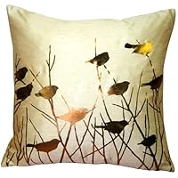Pillow Decor - Metallic Birds Desert Sand Throw Pillow