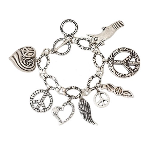 Peace Theme Antique Silver Charm Bracelet Fashion Jewelry