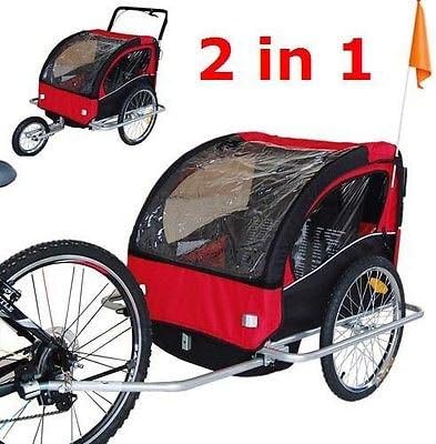 2 in 1 Double Child Baby Bike Trailer Bicycle Carrier Jogger Stroller Red/black