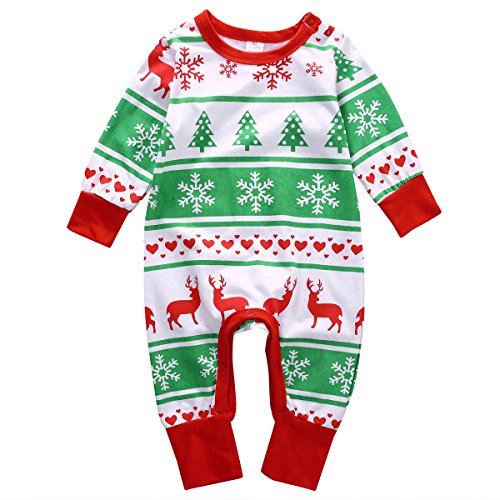 Baby Boys Girls Long Sleeve Christmas Snowflake Reindeer Print Romper (80 (6-12M), Green)