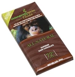 Endangered Species Chimpanzee, Supreme Dark Chocolate (72%), 3-Ounce Bars (Pack of 12)