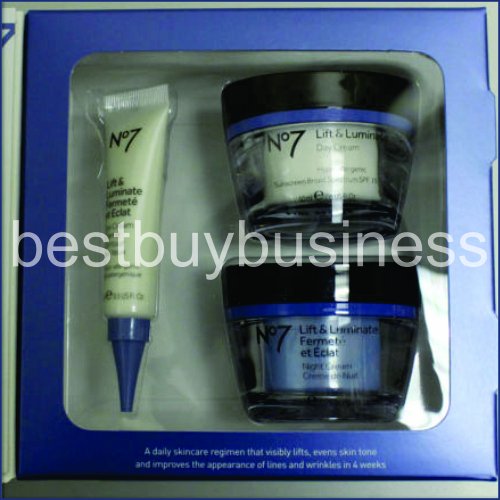 Boots No7 Lift and Luminate 3 Piece Skincare System Includes Eye Cream