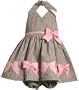 Bonnie Baby Mini Check Seersucker Halter Dress with Bow Appliques, Brown, 12 Months