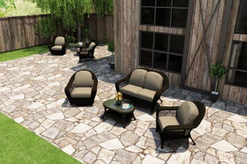 Forever Patio 4 Piece Catalina Wicker Sofa Set, Sable Wicker with Beige Sunbrella Cushions (SKU FP-CAT-4SS-SB-MS)