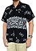 La Leela Hawaiian Shirt For Men Short Sleeve Front-Pocket Beach Skull Black Grey