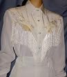 Long Sleeve Bridal Blouse, White with Off-White Fringe
