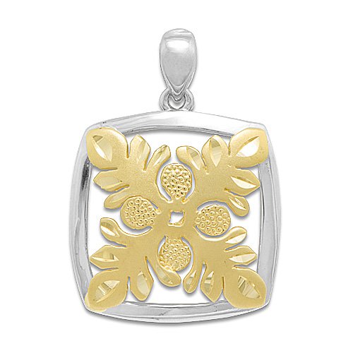 Hawaiian Breadfruit Quilt Pendant in 14K Two-Tone Gold