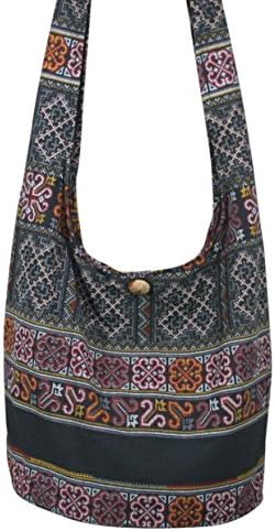 Hippie Hobo Sling Cross-body bag Shoulder Purse Messenger Handmade Design (Black)