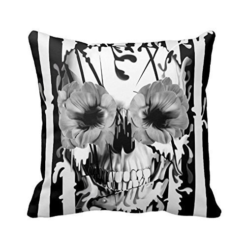 White and Black Stripes Skull Fashion Pillow Cover Romantic Soft Cotton Skull Throw Pillow Cover 16 X 16