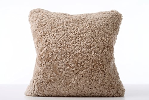 WaySoft(TM) Genuine Single-Sided Australian Sheepskin Lambswool Pillow Cover | 100% Natural Sheepskin Throw Pillow Cover, Luxurious Feel, Contemporary Style, Mocha Brown (16
