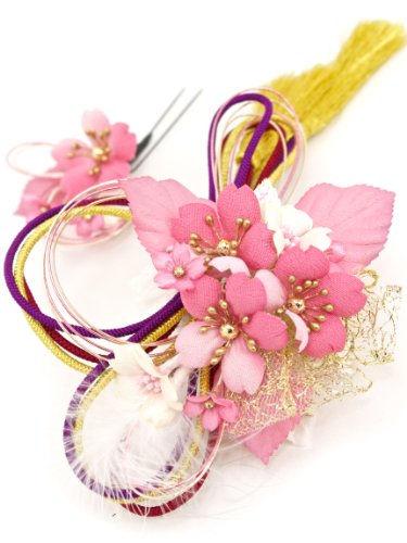 髪飾り2個セット 花 桜 レース 羽 水引 組紐 房飾り [成人式/振袖/卒業式/袴/浴衣/夏着物/和装]