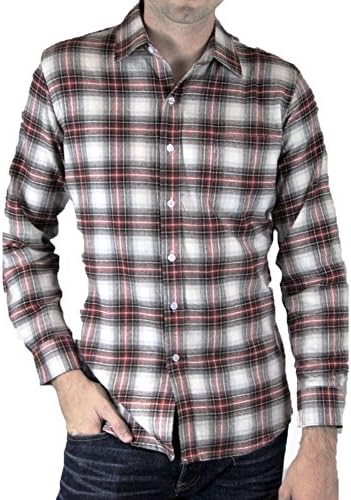 Mens Flannel Checker Shirts Plaid Long Sleeve Trim Fit NMT0007 (X-Large)