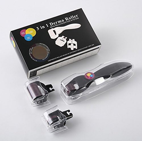 3-in-1 Purple Roller Black Handle Facial Skin Care Needle Micro Acne Scars Derma Skin Roller Stretch Mark with 3 Separated Heads of Different Needles Count for Eye Face Body P8801