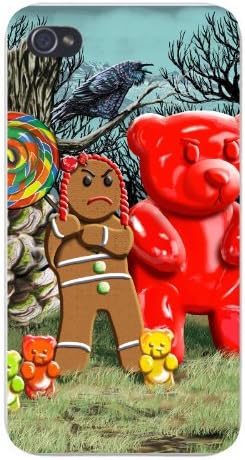 Apple iPhone Custom Case 4 4S White Plastic Snap On - Gingerbread Girl w/ Gummy Bears, Crow, & Lollipop