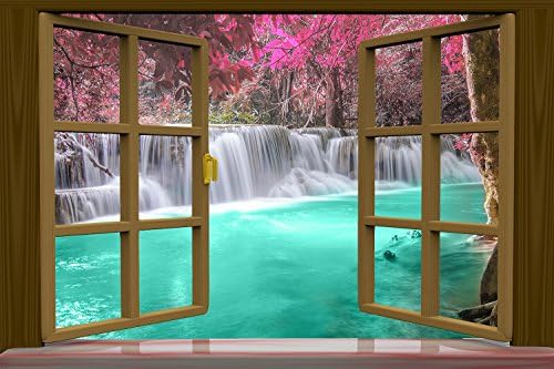 Window Sticker Decal Mural Looking Out to Waterfall Peel and Stick Very High Quality Vinyl (36" H X 54" W Vinyl)