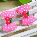 (Pink) 1 Pair Baby/Toddler/Girl Polka Dot pattern Bow Shaped with Tiny cherry Hair Clip (6084-4)
