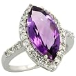 10k White Gold Marquise-shaped Ring, w/ Brilliant Cut White Sapphire Stones & Marquise Cut (16x8mm) Amethyst Stone, 3/4 in. (20mm) wide
