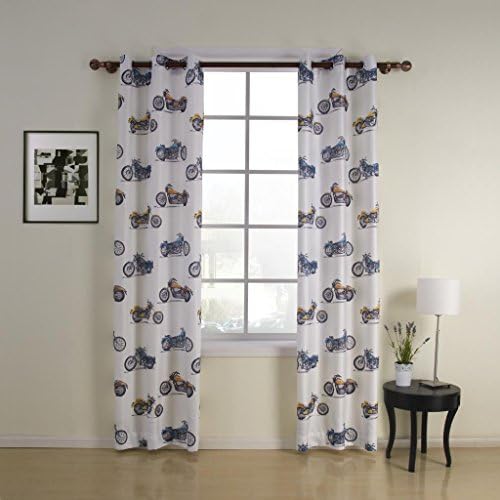 twopages Print Motorcycle Polyester Cotton Blend Kids Grommet Top Curtain (One Panel) 50Wx84"L 63/84/96/102 Inch Length