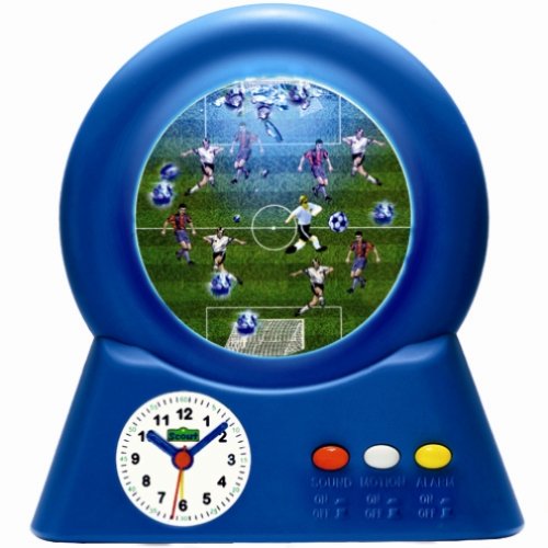 Réveil Scout - 280002013 - Enfant Garçon - Quartz Analogique - Football - Alarme + musique - Bleu