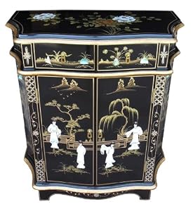 Oriental/ Chinese Furniture, Black Lacquer Shaped Cabinet with Mother of Pearl: Amazon.co.uk ...