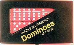 Double Six Standard Dominoes Set of 28-Black Case with Red Tiles