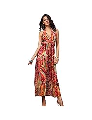 Girls Sexy V-neck General Print Halter Polyester/Silk Maxi Dress 