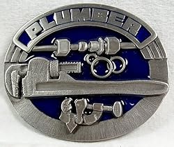 Plumber (Occupation) Blue Enamel Pewter Buckle