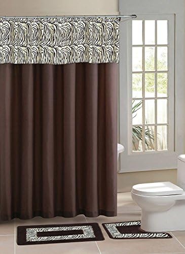 Contemporary Bath Shower Curtain Modern Bathroom Rug Mat Color E-Brown Safari Zebra