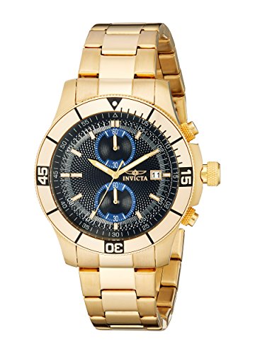 Invicta Men's 12655 Specialty Chronograph Black Textured Dial 18k Gold Ion-Plated Stainless Steel Watch