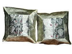 2 Silver Peacock Motif Silk Sari Toss Pillow Cushion Cover India 16X16