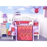 Lavender Paris Red Roses Silky 10pcs Baby Crib Bedding Set ** BELOW COST CLEARANCE! **