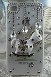 Coque Prestige blanche pour iPhone4/4s Strass artisanale cheval à bascule made by iTgirly Image du produit