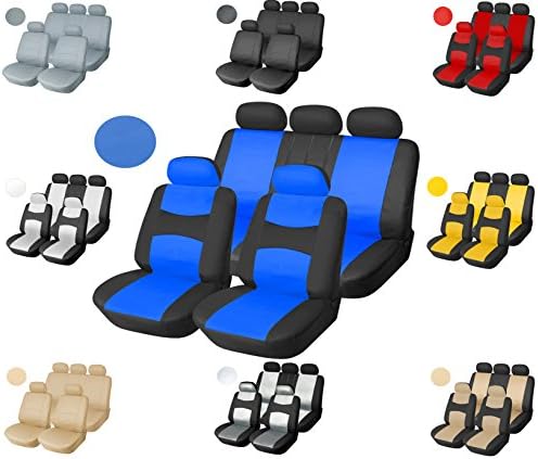 Leather Like Vinyl Semi-Custom Car Seat Covers Full Bench Universal 1559 Black/Blue