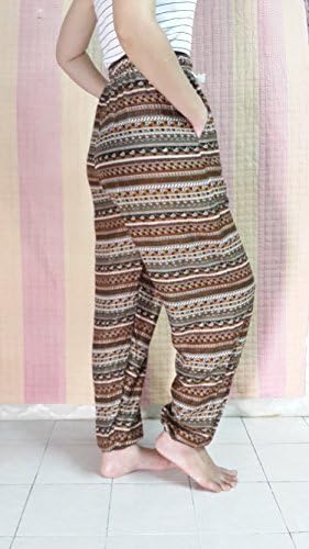Relax Fit Pants Bohemain Brown Print - Stretch Free Size SML , 2 Pockets