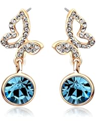 Honeystore Girls Austria Diamond Alloy Yellow Gold Plated Post Nut Dangle Earrings Color Blue