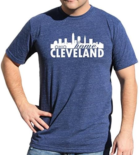 American Eco Apparel CLEVELAND HOME Ohio City Skyline Home Tee Tri Blend Unisex Shirt Medium Denim/White