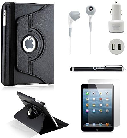 GEARONIC TM iPad Mini / Mini Retina / Mini 3 Case (Released 2014) 5-in-1 Accessories Bundle Rotating Case Business Travel Combo - Black