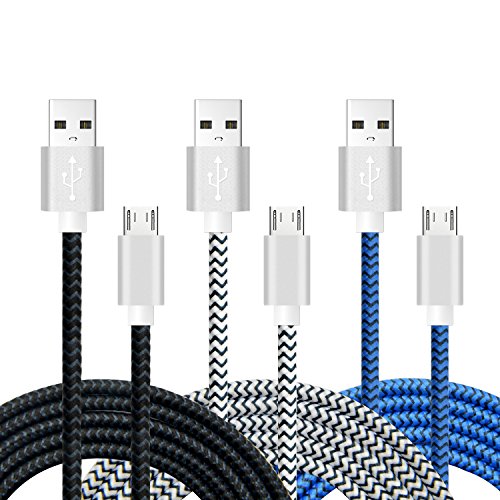 Magic-T 6.6ft/2m Tangle-free Nylon Fabric Braided Micro USB with Silver-Plated Connector for Android, Samsung, HTC and More[3-Pack]