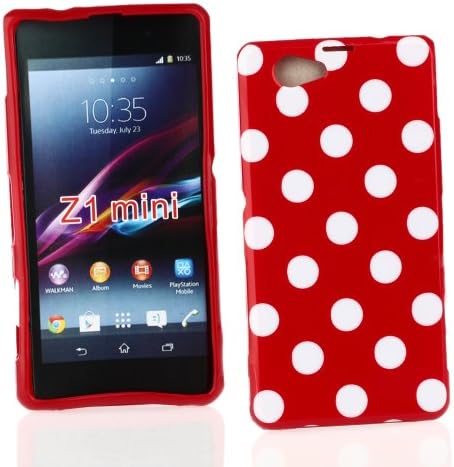 Kit Me Out US TPU Gel Case for Sony Xperia Z1 Compact - Red / White Polka Dots